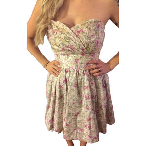 MINUET Strapless Dress Womens Small Lace White PINK FLORAL PARTY WEDDING Dress